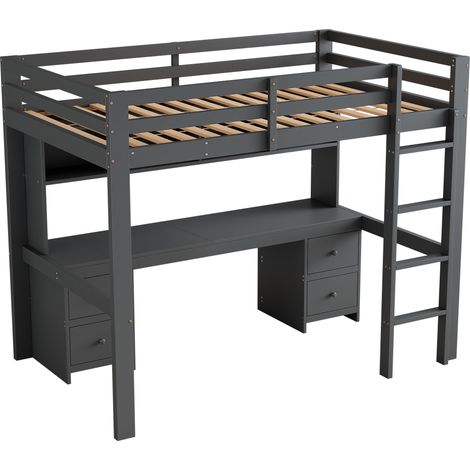 Letto a soppalco bambini 90 x 200 cm grigio con scrivania e contenitori HOMVRA (1/5)