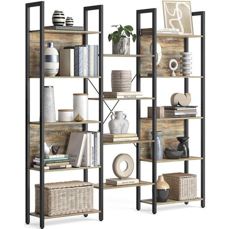 Libreria/mobile contenitore in stile industriale con struttura in metallo e 14 scomparti adatta per soggiorno o ufficio 158 x 24 x 166 cm marrone 120004257
