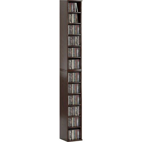 Set di 2 scaffali a colonna, mobiletto porta CD/DVD, 12 scomparti, 21 x 22,5 x 88,5 cm, capacità 204 CD, marrone