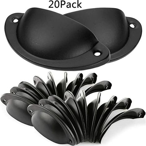 20x 82mm Vintage Shell Handle for Kitchen Cabinet Cupboard Drawer, Retro Furniture Handle Iron Door Knob - Black
