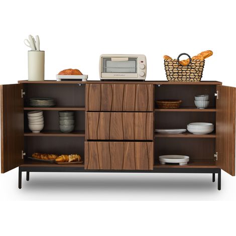 Aparador CHICFURN 150x40x80 cm de MDF marrón oscuro, 3 cajones, cocina y salón (1/5)