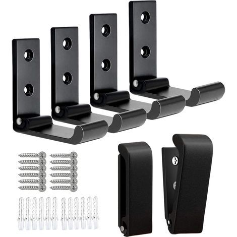 Ganchos de pared plegables, ganchos plegables de aluminio para colgar ropa, ganchos plegables para abrigos, ganchos de pared para toallas de baño, ganchos de pared para cascos (negro, 6 unidades) (1/5)