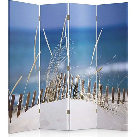 Paravent de Plage 4 Panneaux pour Intimité et Décoration - 145 x 150 cm - 2 faces R° V°