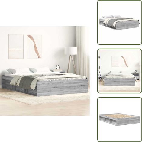 The Living Store Bettgestell Grau Sonoma 140x200 cm - Holzbettfassungen - Bettrahmen - Doppelbett - Massivholzbette - Bettkasten