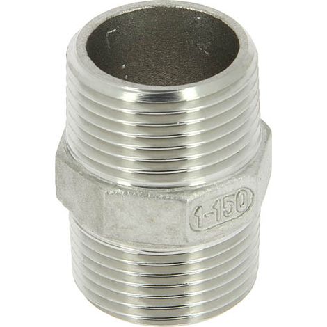 Atusa – Mamelon inox égal mâle 1' – Raccord acier hexagonal – Filetage 1' (26x34) – Pression nominale PN20 (1/2)