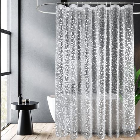 1 Rideau de douche, EVA, 180x160 cm, motif galets 3D, aimants lestés, imperméable, salle de bain
