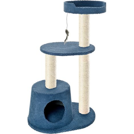 Tiragraffi Notte a due colonne con cuccia e gioco pendente per gatti (1/2)