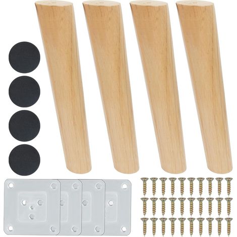 4 patas de madera para muebles de 25 cm, patas de repuesto de madera con diseño inclinado para sofá, patas sólidas para muebles con accesorios para sillón, mesa y soporte de TV. (1/5)