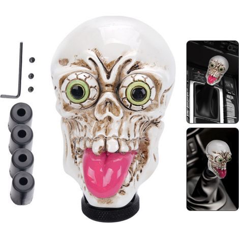 Individualisierungszubehör: heraushängende Zunge, Totenkopf mit hervorquellenden Augen, Schaltknauf, individueller Gangwahlschalter, weiße Innenausstattung für das Auto, ein Set. (1/4)
