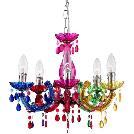 Kronleuchter 5-flammig bunt - Lüster mit Filament LEDs Ø 44cm (1/2)
