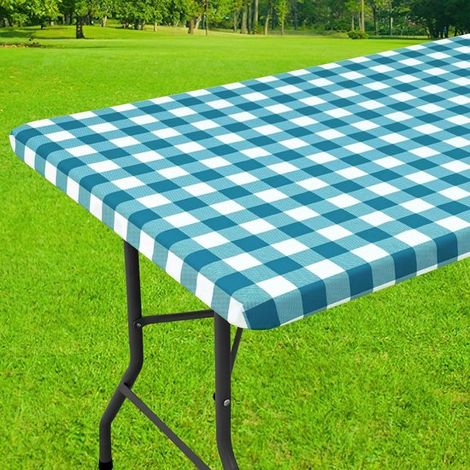 1 rechteckige Picknicktischdecke, elastische, wasserdichte, laminierte Vinyltischdecke, karierte Tischdecke, für Essen, Camping und den Außenbere (1/5)
