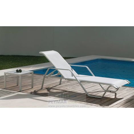 Tumbona terraza jardín Marina aluminio/textilen blanco, 64cm (alto) 53cm(ancho) 190cm(fondo). (1/2)