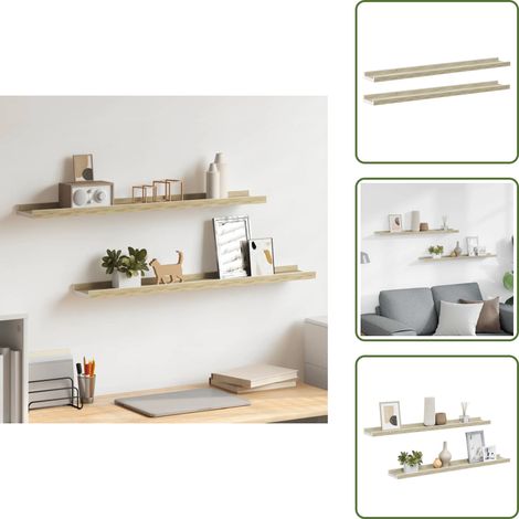 Wandregale 2 Stk. Weiß und Sonoma-Eiche 80x9x3 cm - Wandregal - Regal Weiß - Sonnenholz Möbel - Dekorationsschrank - Schreibtisch Organizer (1/5)