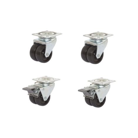 Lot de 4 roulettes JUMELÉE pivotantes et pivotantes à frein polypropylène NOIR 50 mm - 180 Kg (1/3)