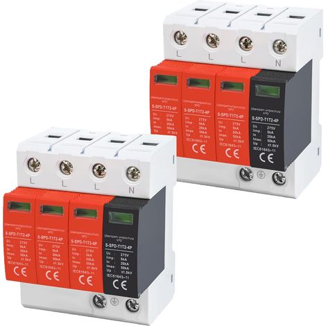 Protection Contre Les Surtensions, Parafoudre de Type 1+2 (B+C) 4P avec un Courant de Décharge Maximal de 50 Ka, Protection Contre Les Surtensions pour Installations Photovoltaïques-2PCS (1/5)