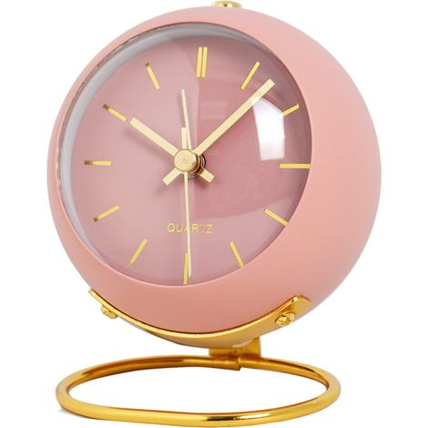 Small Silent Table Clocks,Classic Non-Ticking Nordic Simple Square Digital Desk Clock,Metal Alarm Clock with HD Glass for Bedroom Living Room Kitchen Indoor Décor (Pink) (1/5)