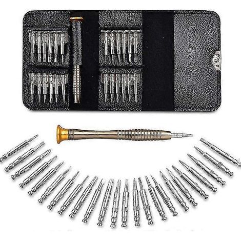 Vis de réparation de précision pour lunettes, mini-tournevis 25 en 1, avec étui en cuir (1/5)