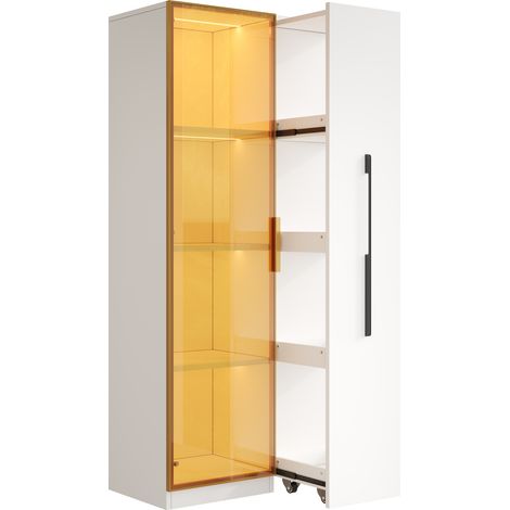 ELVMI Vitrine avec Portes Vitrées et Rangement Latéral avec LED pour Salon ou Salle à Manger en MDF 70 × 40 × 160 cm Blanc (1/5)