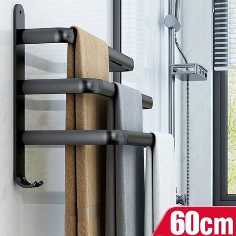 MTEVOTX Porte Serviette Salle de Bain étagère Serviette avec Crochets, 60cm - Étanche - 3 étages Noir, pour Salle de Bain, Cuisine