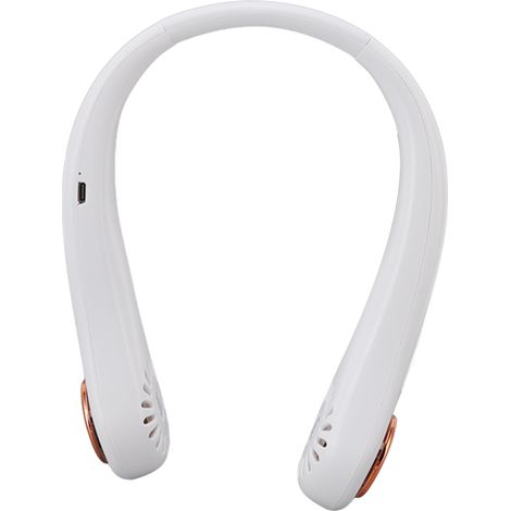 Ventilateur de cou suspendu, 3 vitesses, sans pales, rechargeable, confortable et portable pour l'extérieur (blanc). (1/5)