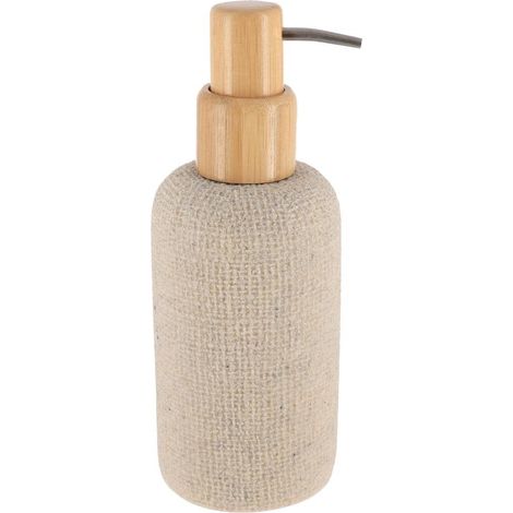 Dosificador redondo de poliresina con efecto malla y bomba de bambú 340ml - natural - Tendance