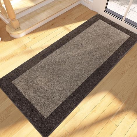 Tapis d'entrée 60x210 cm, antidérapant, lavable, absorbant, marron (1/5)