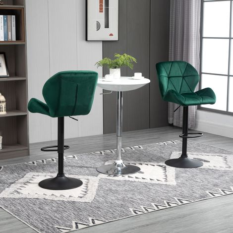 Set 2 Tabourets Bar Réglables, Assise Velours Vert, Piètement Métal, Dossier et Repose-pieds, 46x48x83-104cm, Moderne Cuisine (1/5)