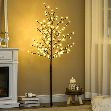 Lampe décorative d'intérieur en forme d'arbre à fleurs de cerisier, avec 150 LED, 17 x 17 x 150 cm, noire (1/5)