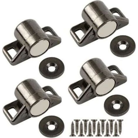Aimant de Porte Magnétique, Aimant Porte Placard Puissant Loquet Magnétique en Alliage de Zinc pour Porte Coulissante de Placard, de Cuisine, Armoire, Tiroir et des Meubles(Noir Lot de 4) (1/5)