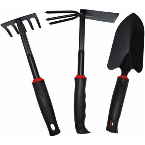 Lot de 3 outils de jardinage à main en acier inoxydable Noir (1/5)