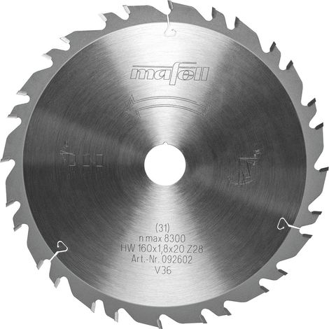 Lame de scie GT, 160 x 1,2/1,8 x 20 mm, Z28-7, 3WZ/FZ, pour coupe universelle dans le bois 92602