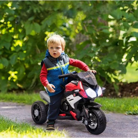 Moto eléctrica para niños 3 km/h con luces y sonidos, recargable, negro/rojo OKMYHOME (1/5)