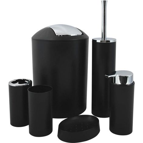 Set di accessori da bagno da 6 pezzi: dispenser di sapone, scopino per WC - Set di accessori da bagno nero opaco (1/5)