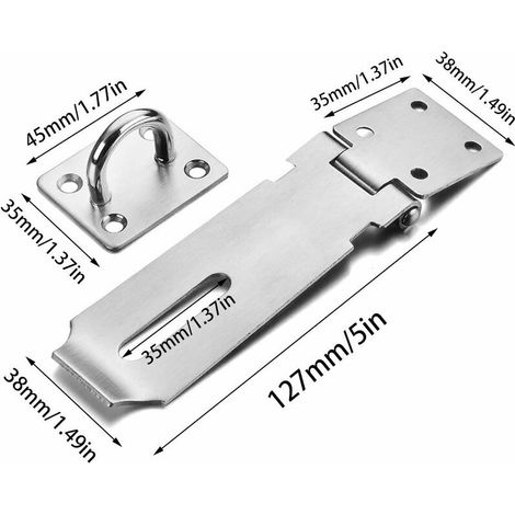 royaluxe - Porte Fermoir Verrou de Porte en Acier Inoxydable Moraillon Cadenas Fermoir Porte-Cadenas avec Vis, Argent, 5 Pouces (1/4)