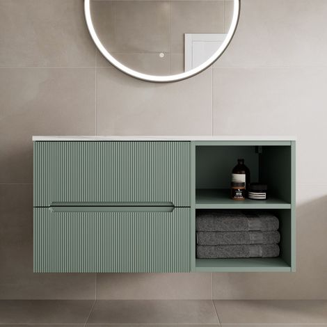 1000mm Bathroom Vanity Unit Countertop Wall Hung Drawer Units & Shelves Green (1/5)