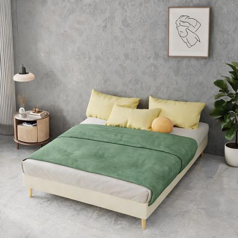 Tête de lit beige en tissu métal 200 x 140 x 14 cm (1/5)