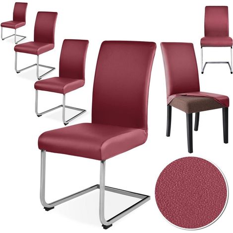 Stuhlhussen 6er Set Bordeaux, wasserdicht & elastisch, Kunstleder, für Esszimmerstühle (1/5)