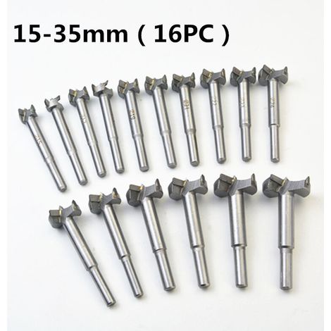 Fraise Carbure, L\'installation de Portes Sphériques, Tiroirs, Mèches à Façonner Foret pour Faire Des Trous Propres à Fond Plat Dans Le Bois,Mèches Bois 16PCS (15MM - 35MM) (1/4)