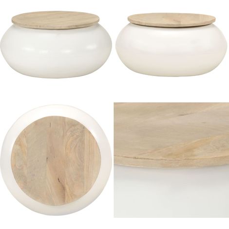 Table basse blanc 51x51x27 cm bois de manguier massif - Table Basse - Table D'appoint - Mobilier Salon - Bois De Manguier - Design Moderne - Home & Living (1/5)