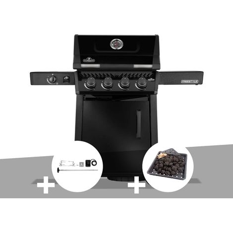 Barbecue gaz Freestyle 425 noir 4 brûleurs + 1 réchaud latéral + Rôtissoire + Plateau charbon - Napoléon