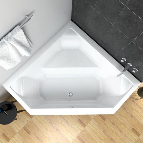 ECOLAM Badewanne IRMA 140 x 140 cm Eckwanne Eckbadewanne Fünfeckform symmetrisch Wanne Ablaufgarnitur Ab- und Überlauf Füße Silikon