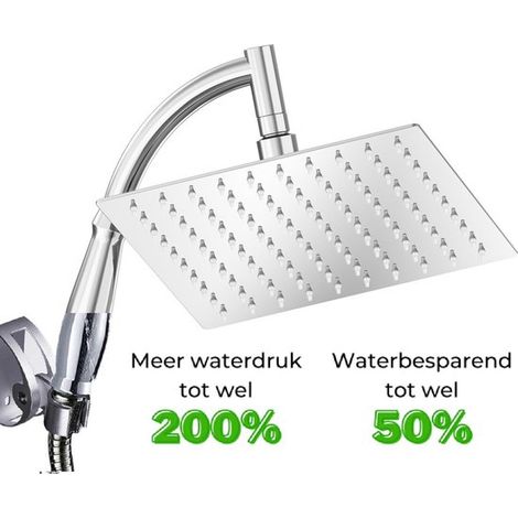 Pommeau de douche XL deluxe – Diamètre 28 cm et carré 20x20 cm – Tuyau et support inclus – Haute pression – Effet pluie – Inox (1/5)