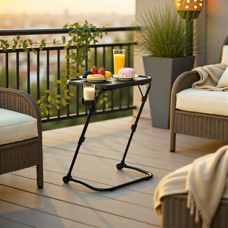 Meuble Cosy Table Pliante Réglable avec Porte-Gobelet, Petite Table Légère Pliable avec Plateau Incliné, Design Gain de Place pour Usage Quotidien et Extérieur, Noir (1/5)