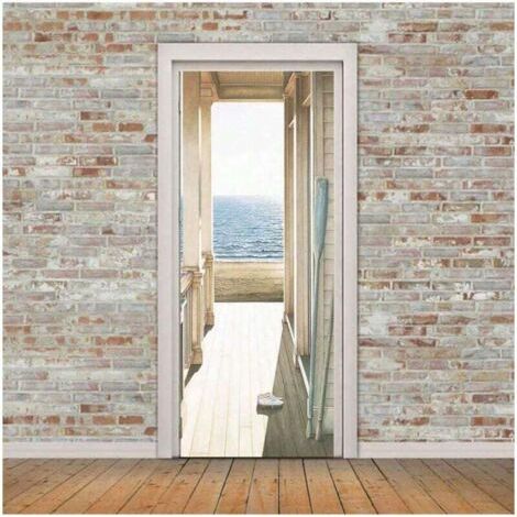 QORVA-Autocollant de porte 3D Art moderne, autocollants muraux en vinyle à décoller et à coller pour la décoration de la maison, 38,5 x 200 cm, lot de 2 pièces