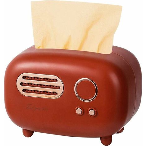 Rechteckige Retro-Taschentuchbox im Radio-Design, praktisch und stilvoll, für Büro, Küche, Wohnzimmer, Rot (1/5)