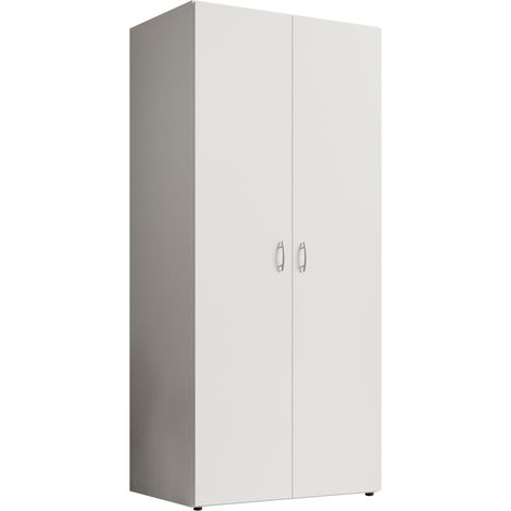Armadio Bianco a 2 Ante, Guardaroba con Appendiabiti e Ripiano, L.80 P.52 H.177 cm (1/4)