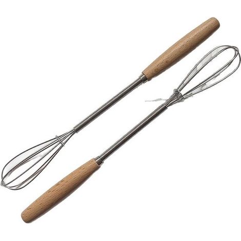 Frusta piccola, 2 pezzi, lunga 20 cm, mini frusta con manico in legno, rivestimento antiaderente, frusta per uova in acciaio inox per cucinare, multifunzionale (1/4)