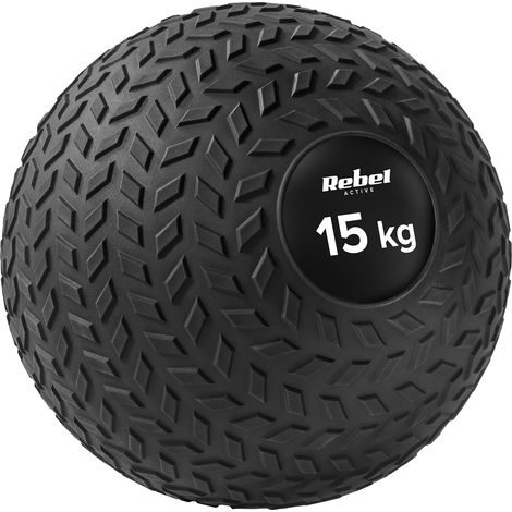 Balón medicinal pequeño para ejercicios de rehabilitación Slam Ball 23cm 15kg, rebel active (1/5)