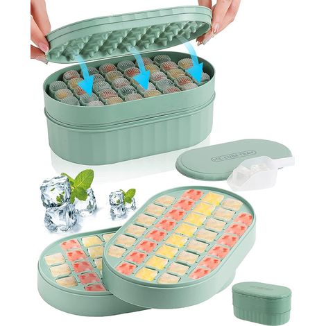 Ice Cube Tray with Lid, Silicone Ice Cube Mold, 72 PCS, Space-saving and Stackable, Easy to Release, BPA Free, Good for Whiskey/Cocktail/Drinks(Green)
