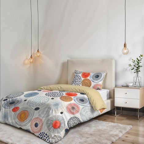 Parure de housse de couette SANS REPASSAGE - Ensemble housse de couette - Lit 1,5 place, Microfibre - Housse 200x200 cm + Rabat et 1 taie d'oreiller 50x80 cm - Acquerello (1/5)